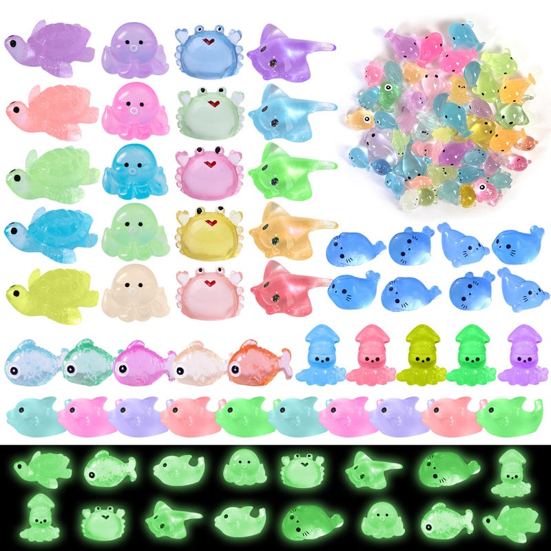 Tazimi 48 PCS Mini Resin Ocean Animal Figurines Glow in The Dark Miniature Figurines Aquarium Ornaments Charms for Garden Dollhouse Aquarium Home Birthday Party (Ocean) - Image 1